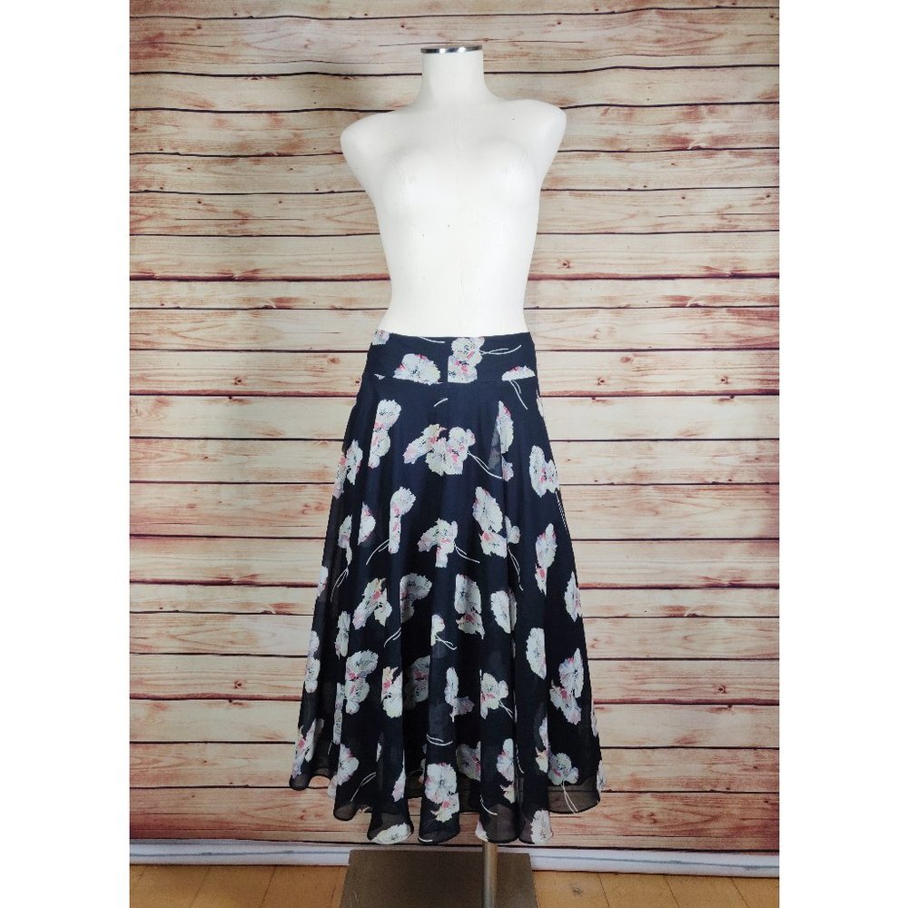 Ann Taylor Multicolor Floral Navy Midi Skirt